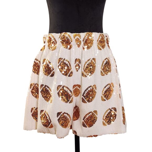 WHY DRESS NWT White & Gold Football Sequin Shorts, Size Large - Picture 1 of 12